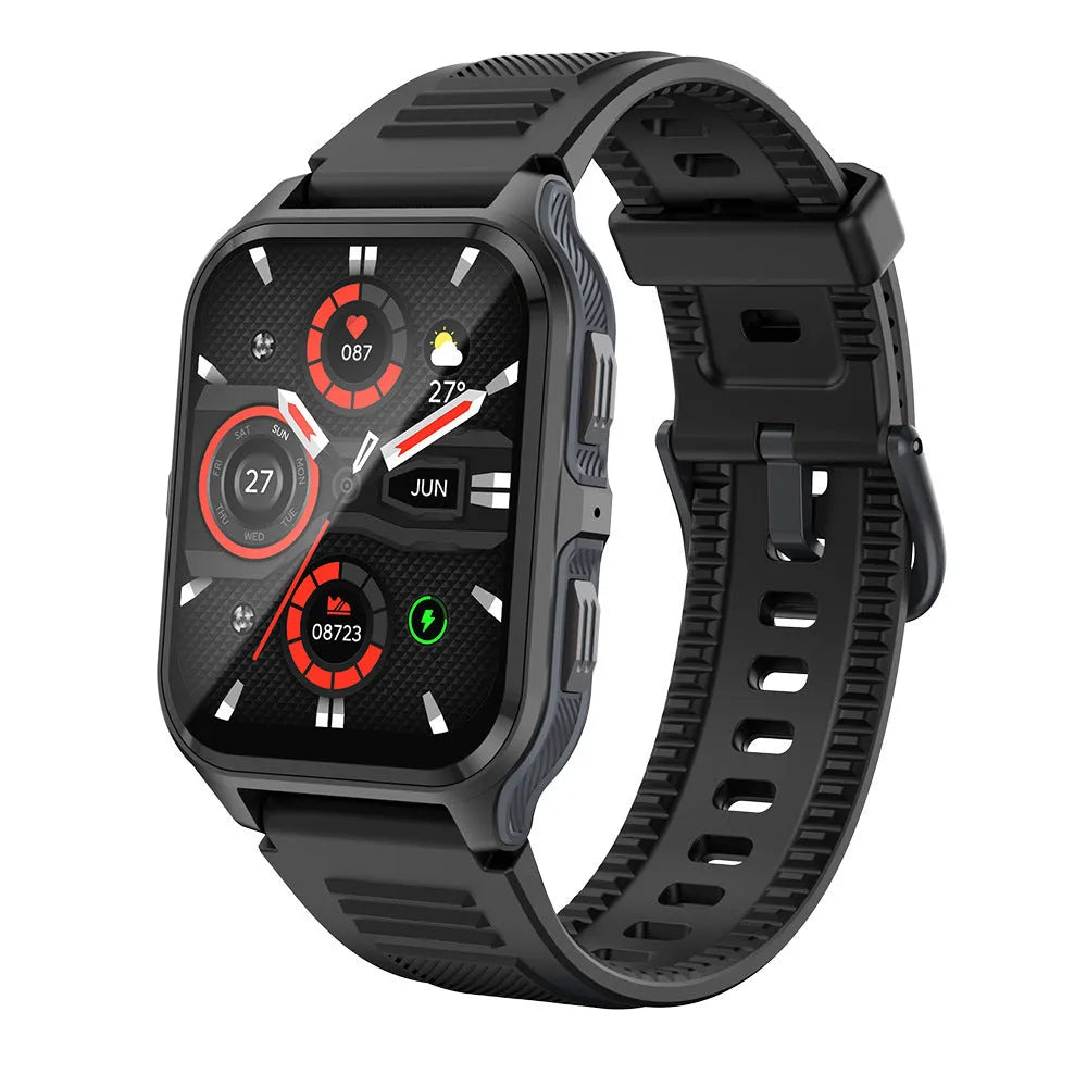 Smart bracelet with plastic body and TFT screen in black colour option on table
