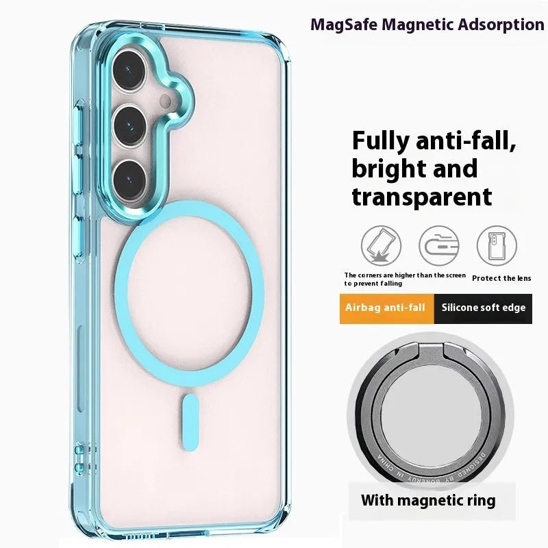 Transparent magnetic silicone phone case for Samsung Galaxy S23 series with metal lens ring