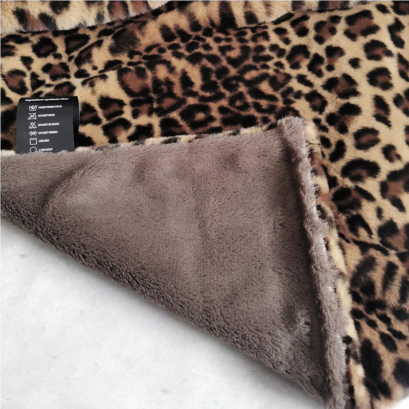 Leopard print artificial wool blanket in brown gradient, polyester fibre, available in multiple sizes