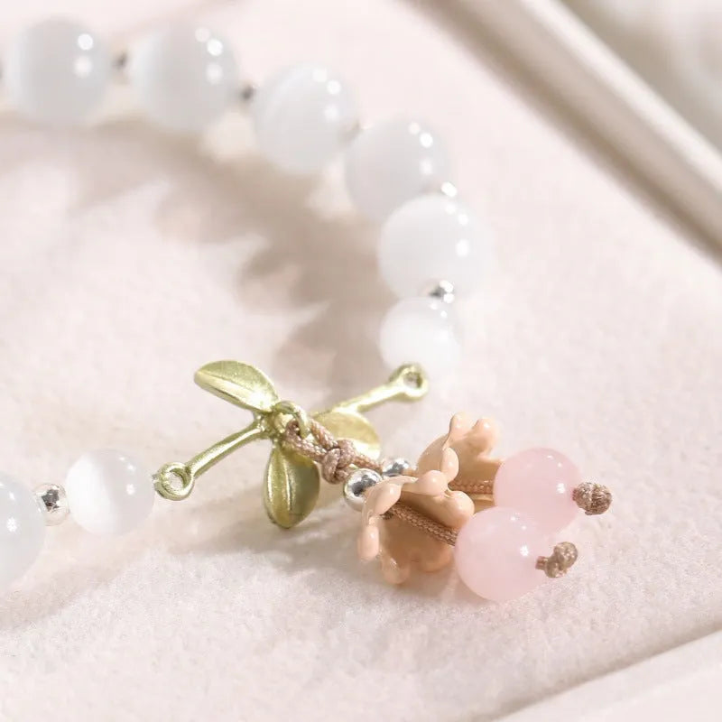 Women's opal beaded bracelet with diamond-shaped cat's eye stones in multiple colour options