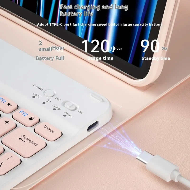 Bluetooth tablet keyboard in white with compact portable design for girls