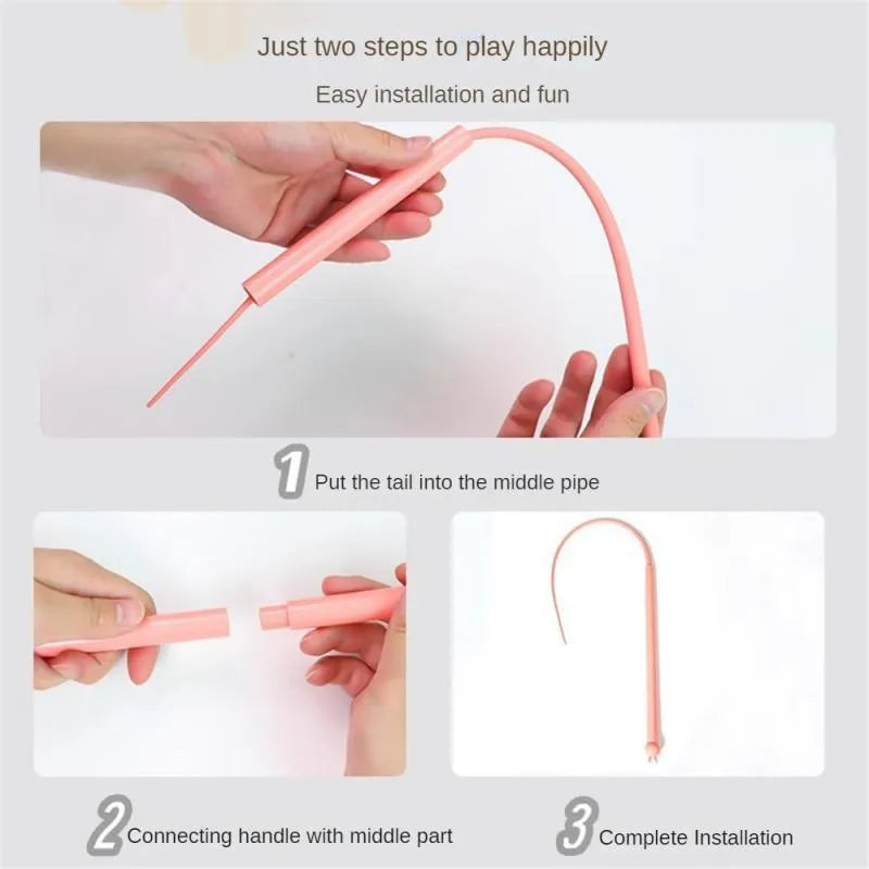 Simulated mouse tail cat toy with long silicone tail and cat head handle for interactive pet play