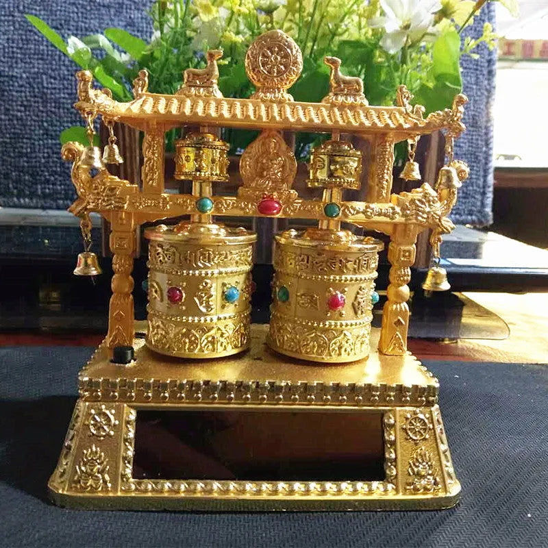 Alloy car prayer wheel ornament with Chinese design, shaped like a large license plate.