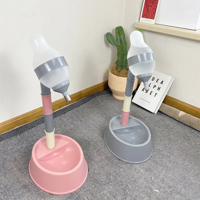 Adjustable automatic pet water dispenser in food-grade ABS resin with translucent bucket, 603g, for cats and dogs.