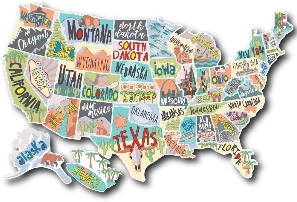 Travel sticker set for car decoration with world map background and lettering elements