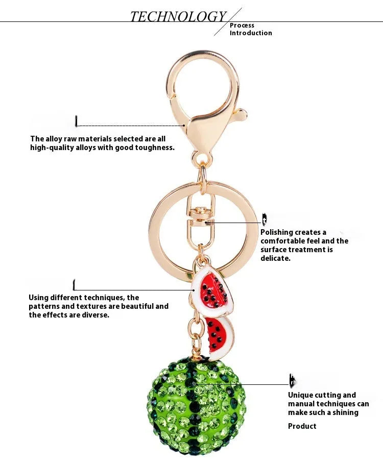 Green zinc alloy watermelon-shaped keychain charm on a metal ring.