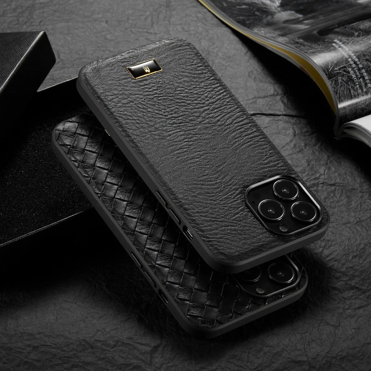 Black PU leather all-inclusive phone case for Samsung Galaxy S21 S22 S23 S24 Note20 Ultra Plus