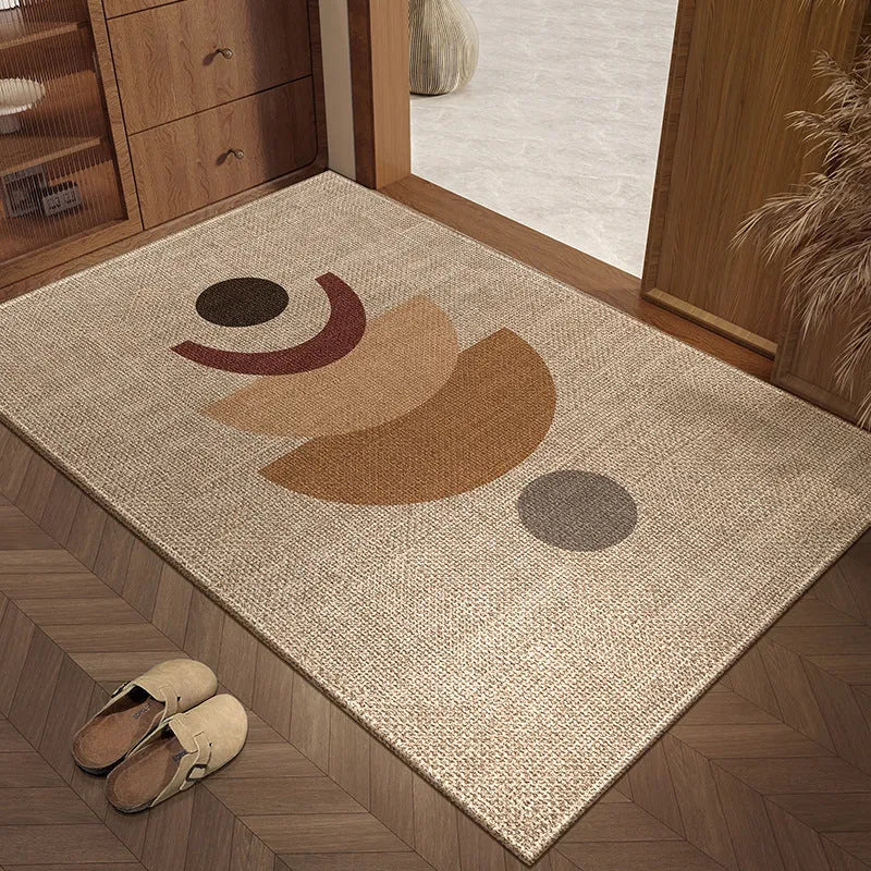 Beige rectangle linen home mat with printed plant and flower pattern in modern simplicity style, 60x90cm size