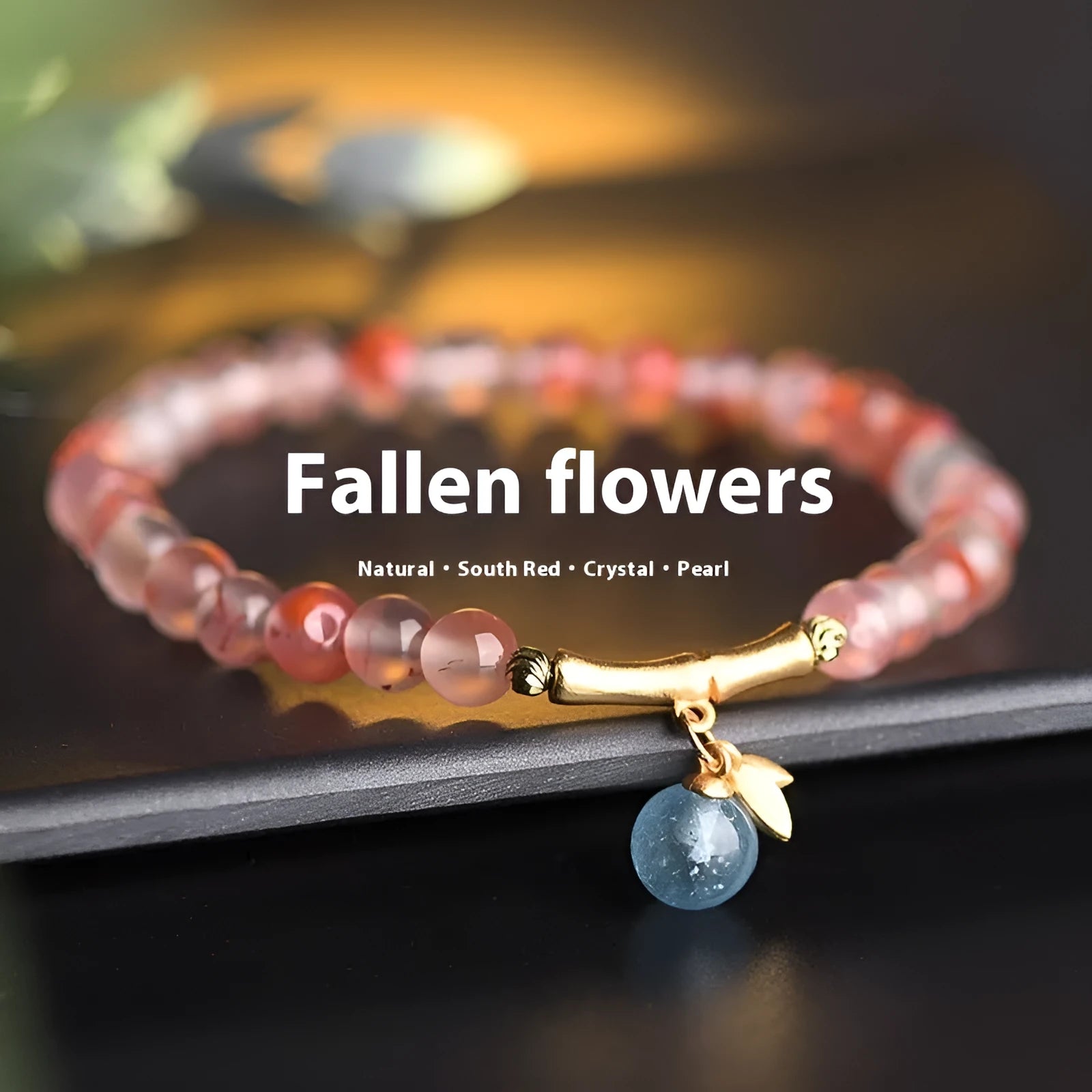 Agate bracelet with flower design and bamboo joint elements featuring Nanhong ice float gemstone
