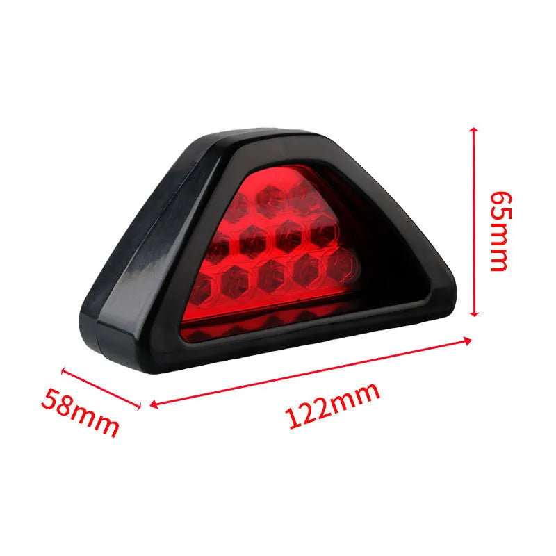 Universal triangular LED rear fog and brake warning light for cars and motorcycles