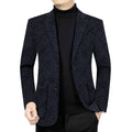 Men's slim-fit business casual coat in brown with stick pocket and long sleeves, polyester lining