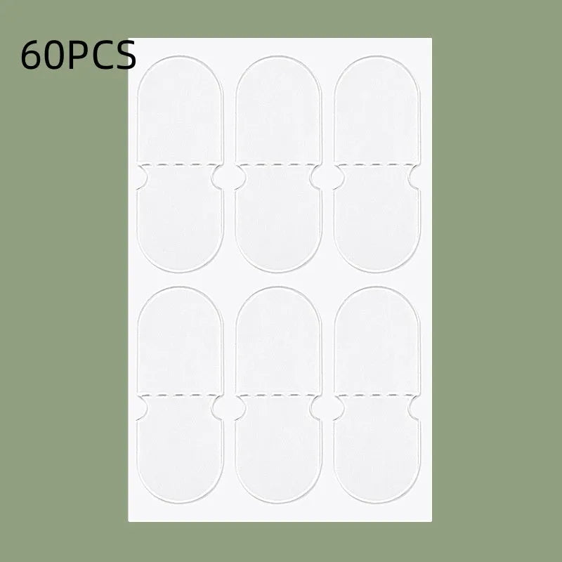 Transparent and frosted disposable ear support patches showing 0.1cm thickness on back paper