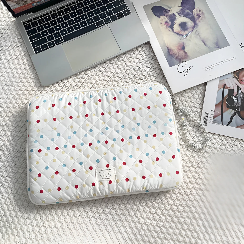 Polka dot women's laptop bag for 11, 13-14, and 15-15.6 inch computers.