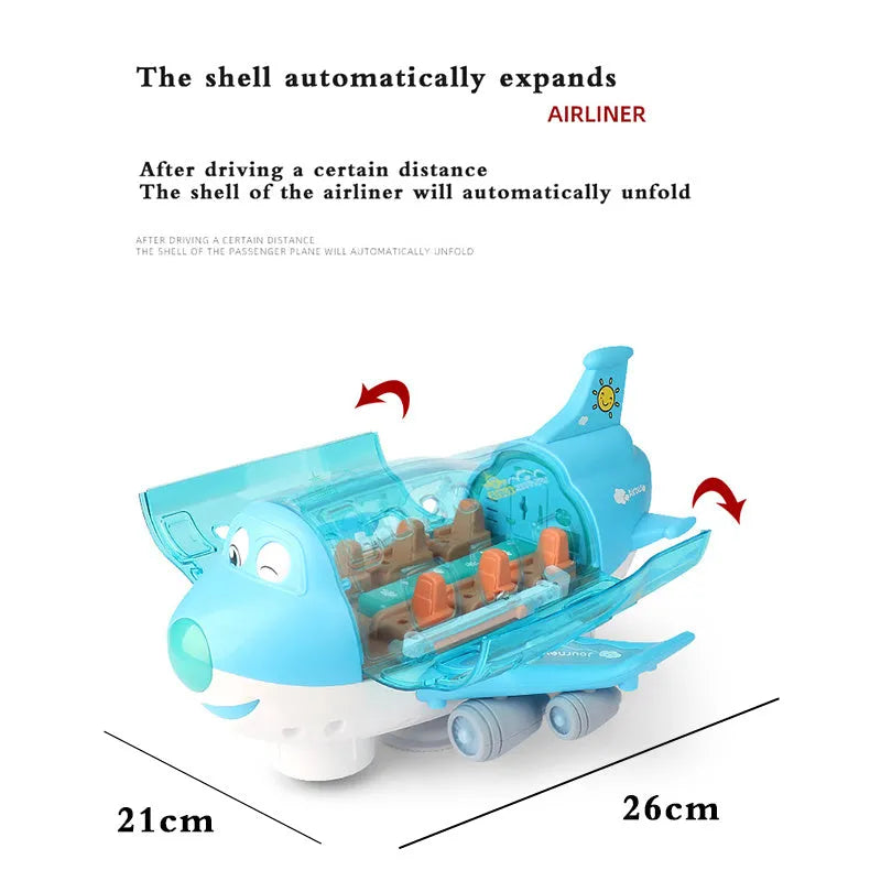 Blue plastic simulation toy airplane with 360 rotation music lights somatosensory remote for boys girls 4-6