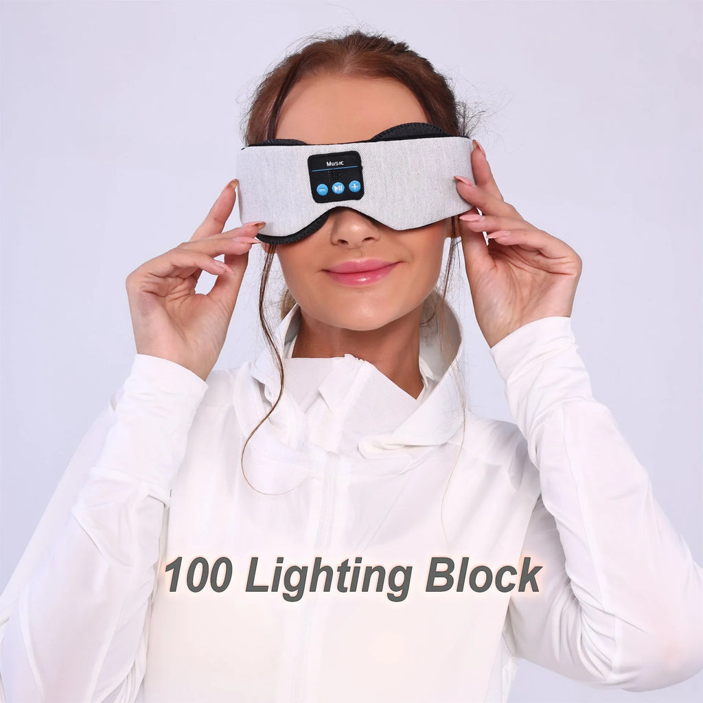 Grey polyester Bluetooth sleeping eye mask with elastic headband