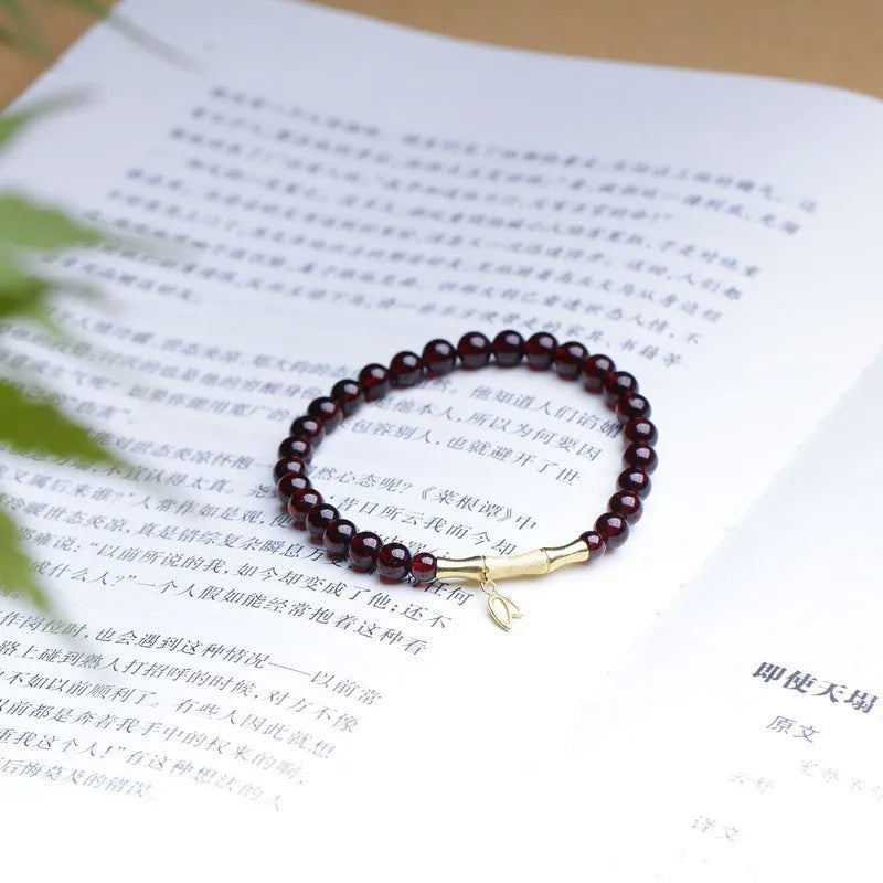 6mm garnet bamboo joint bracelet with manual processing in copper or silver finish
