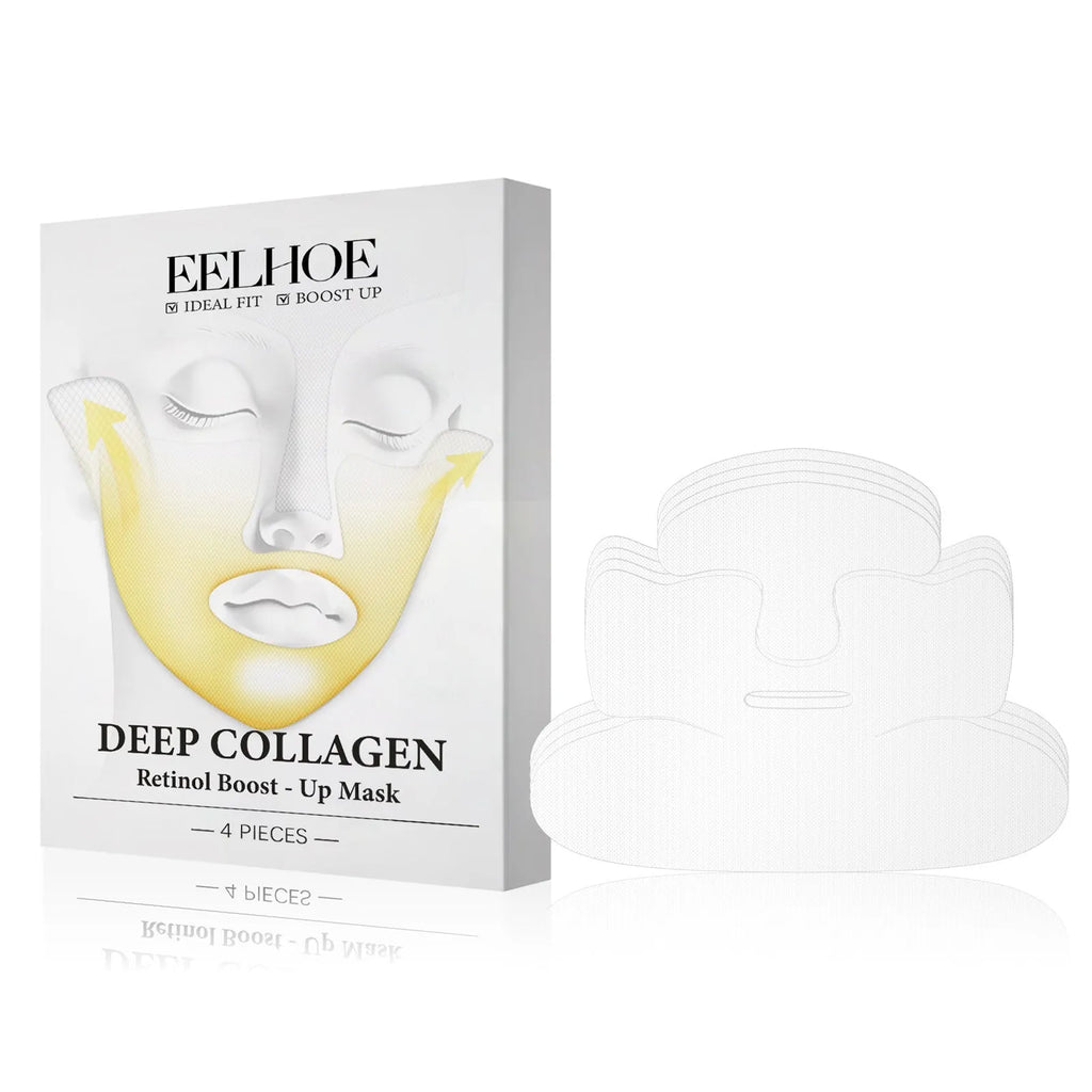 Collagen facial mask set containing 4 sheet masks for skincare treatment