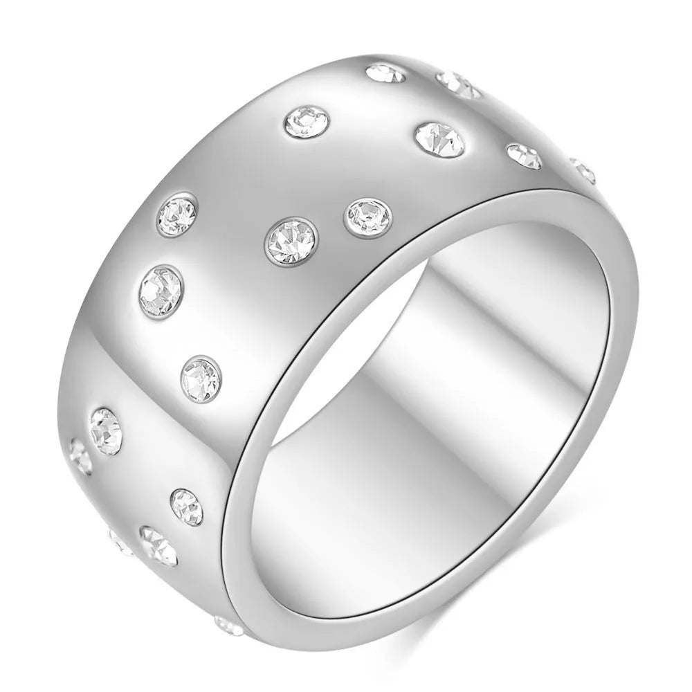 Titanium steel women's couple ring with diamond treatment in geometric design