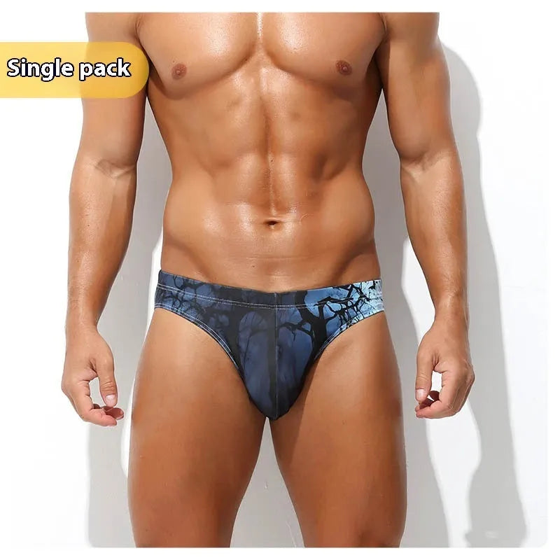 Men's quick-drying digital print low waisted shorts in polyester with leak-proof breathable fabric