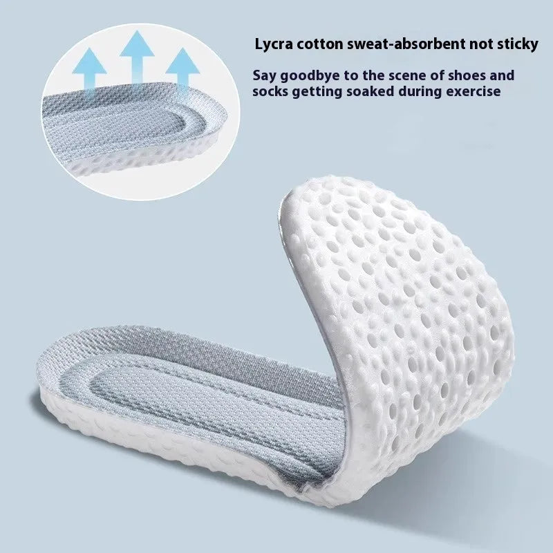 Grey, black, and orange PU sports insoles on a white background, showing cut-to-fit design for sizes 35-46.