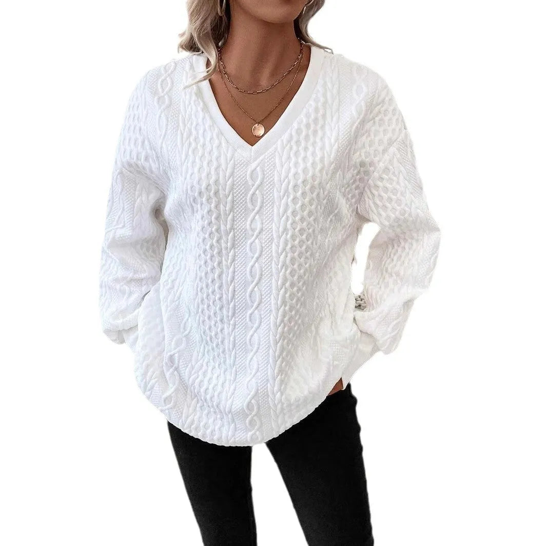 Milky white loose fit casual T-shirt with 3D pattern design and long sleeves