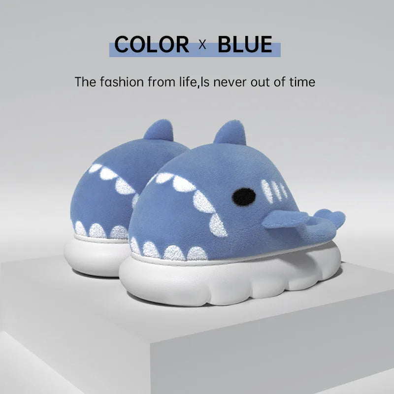 Shark slippers warm winter house shoes suede upper anti-skid sole indoor unisex couple colours