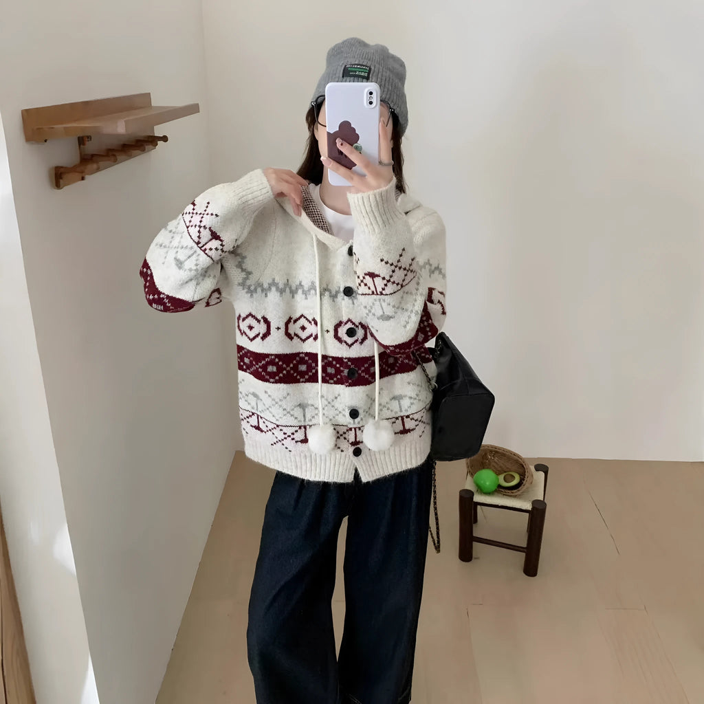 Milky white plus size women's coat with geometric brocade pattern and loose fit.