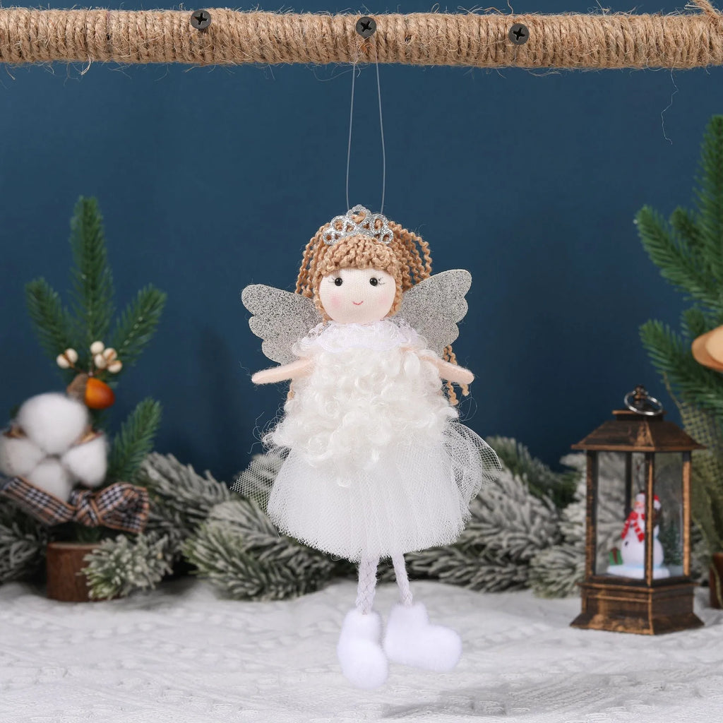 Cartoon angel girl cloth hair pendant with crown and high ponytail in white, pink, and khaki.