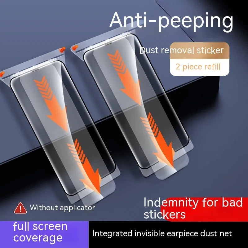 Tempered glass screen protector for iPhone 15 Pro Max, HD clarity, dust-free application, fingerprint resistant, full screen coverage.