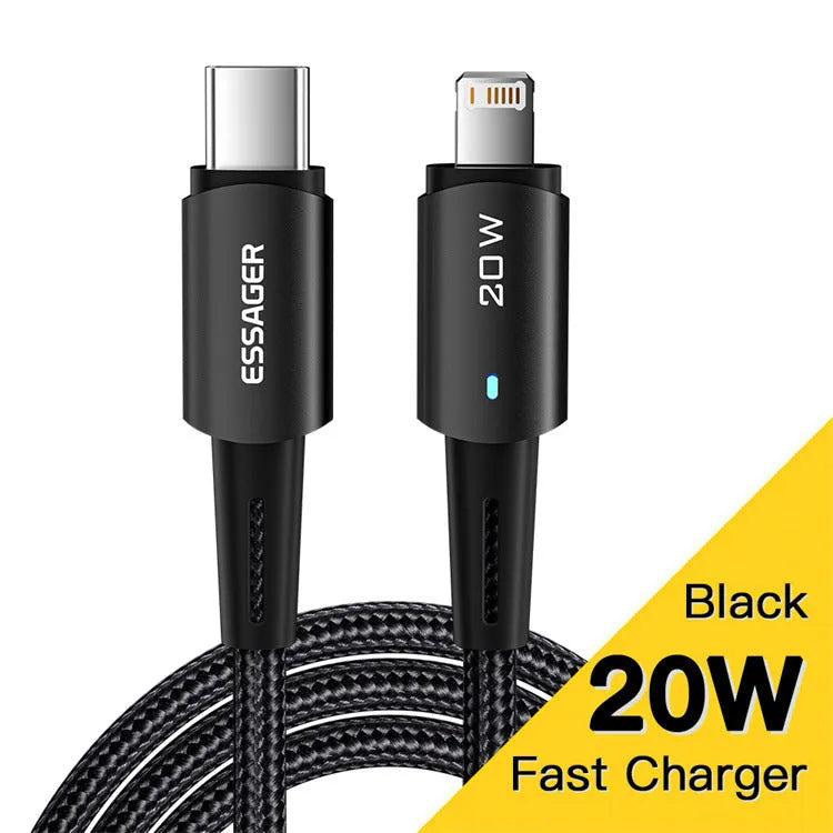 PD27W fast charging data cable in aluminium alloy with length options up to 3 metres