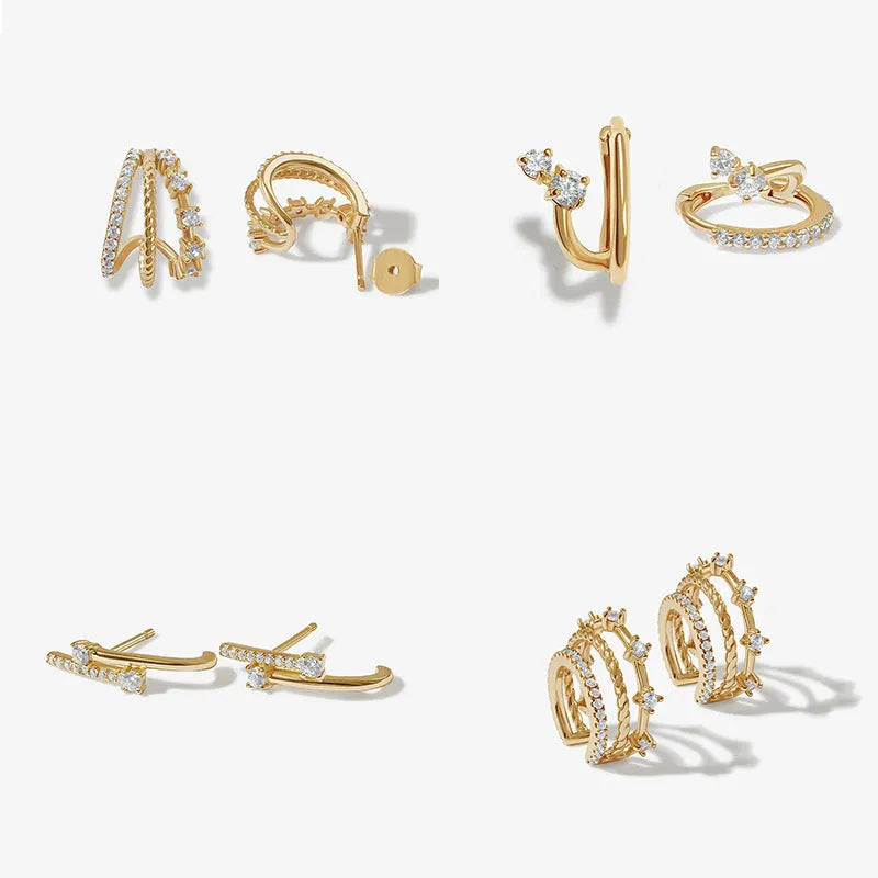 Geometric alloy earrings with round zircon element and 24K finish, gold-tone and silver-tone options