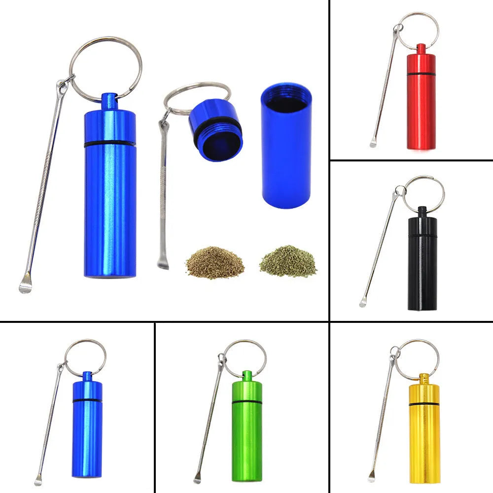 Aluminium storage bottle with spoon and keychain in five colour options