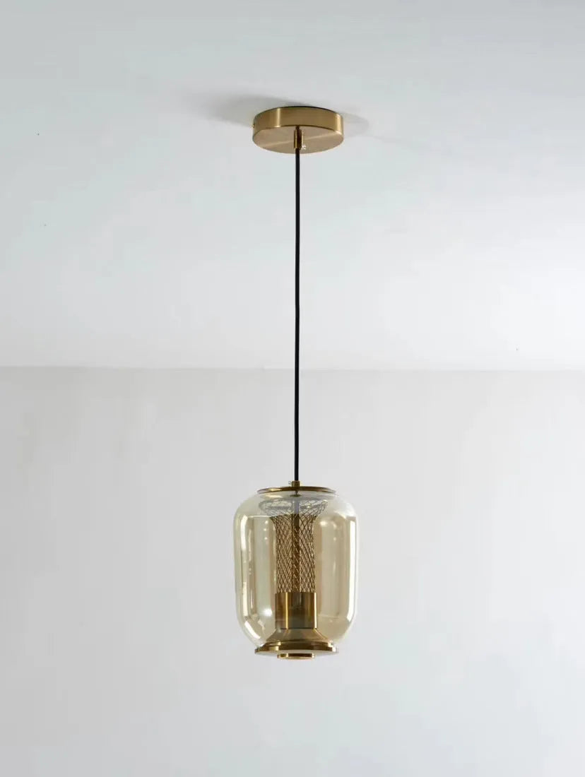 Minimalist glass chandelier in clear, cognac, or smoky grey colour, 16cm diameter.
