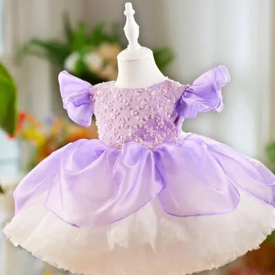 Children flounced sleeve pettiskirt birthday dress in MHA102 pink for girls 80-160cm