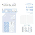 Oblique angle artsy draft notebook showing A5 and B5 sizes with white and blue plaid cover options.