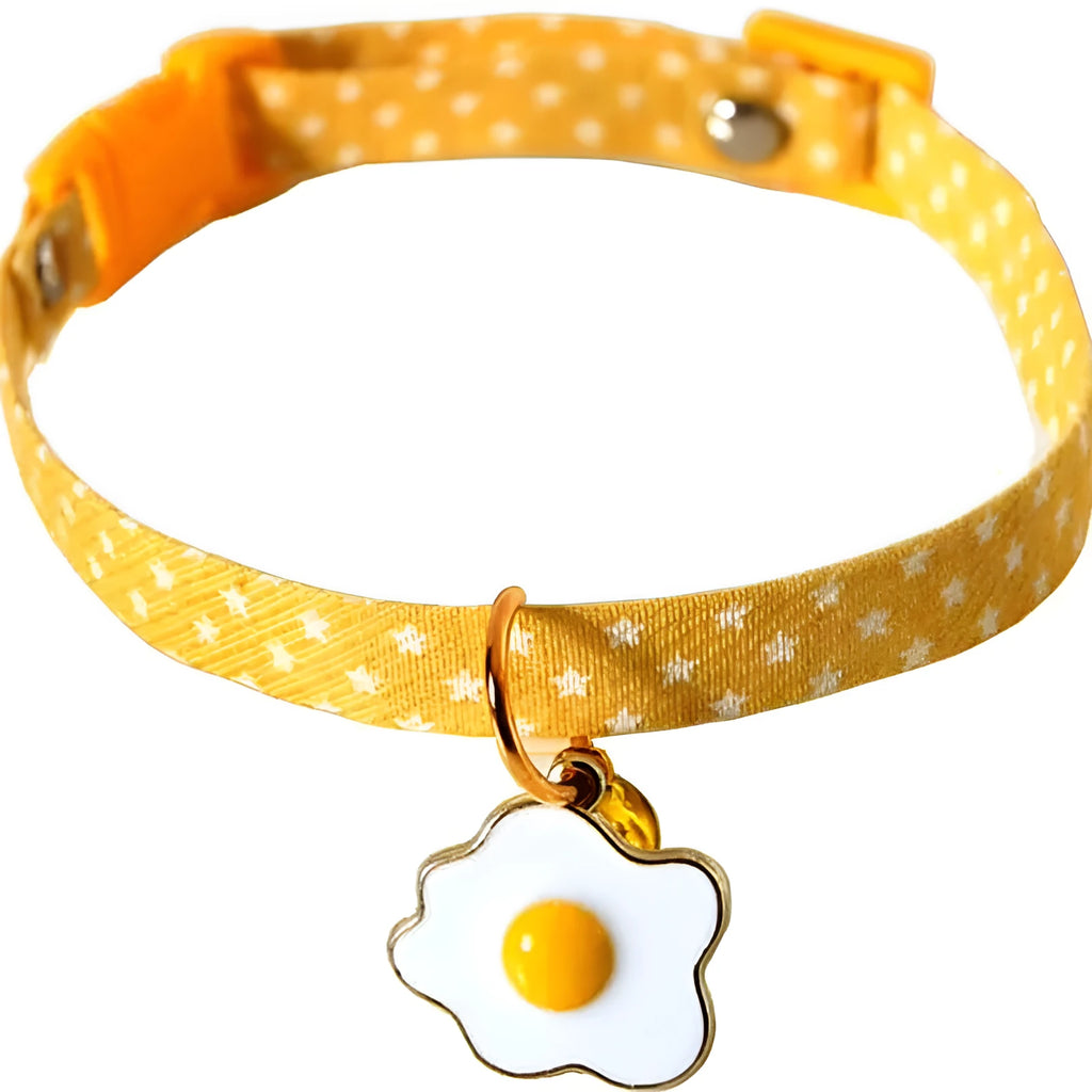 Adjustable cat collar with bell and bow tie for small dogs in green, pink, or yellow.