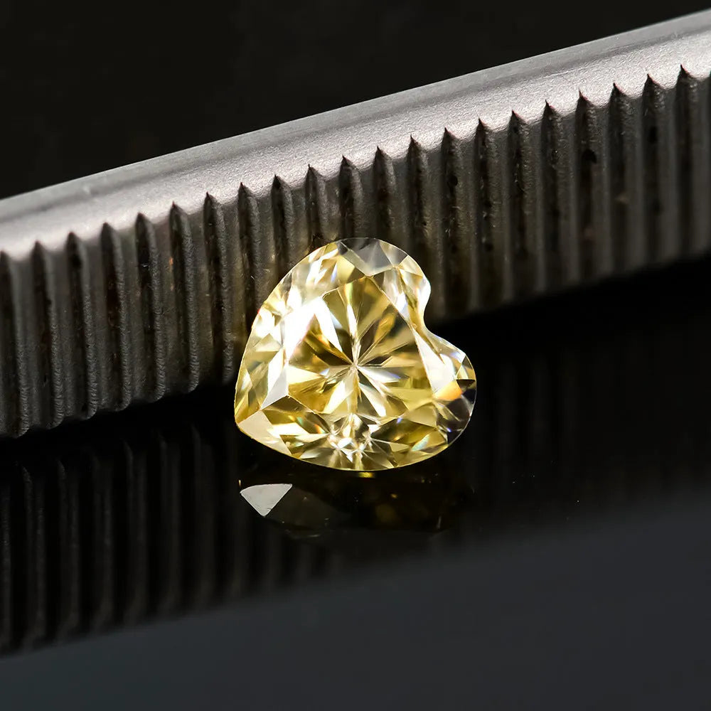 Lemon yellow heart-shaped moissanite stone jewellery component with size options