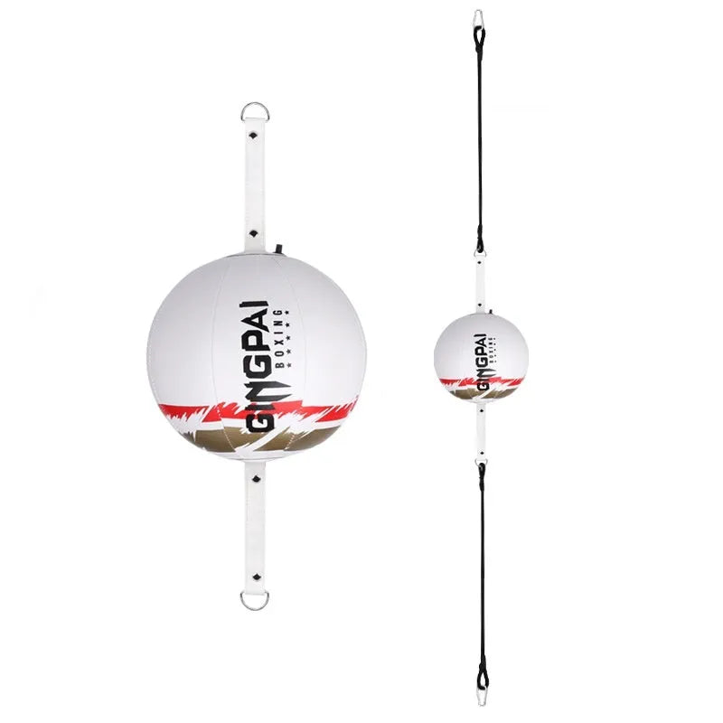 Black PU leather hanging boxing speed ball for reaction and dodge training equipment.