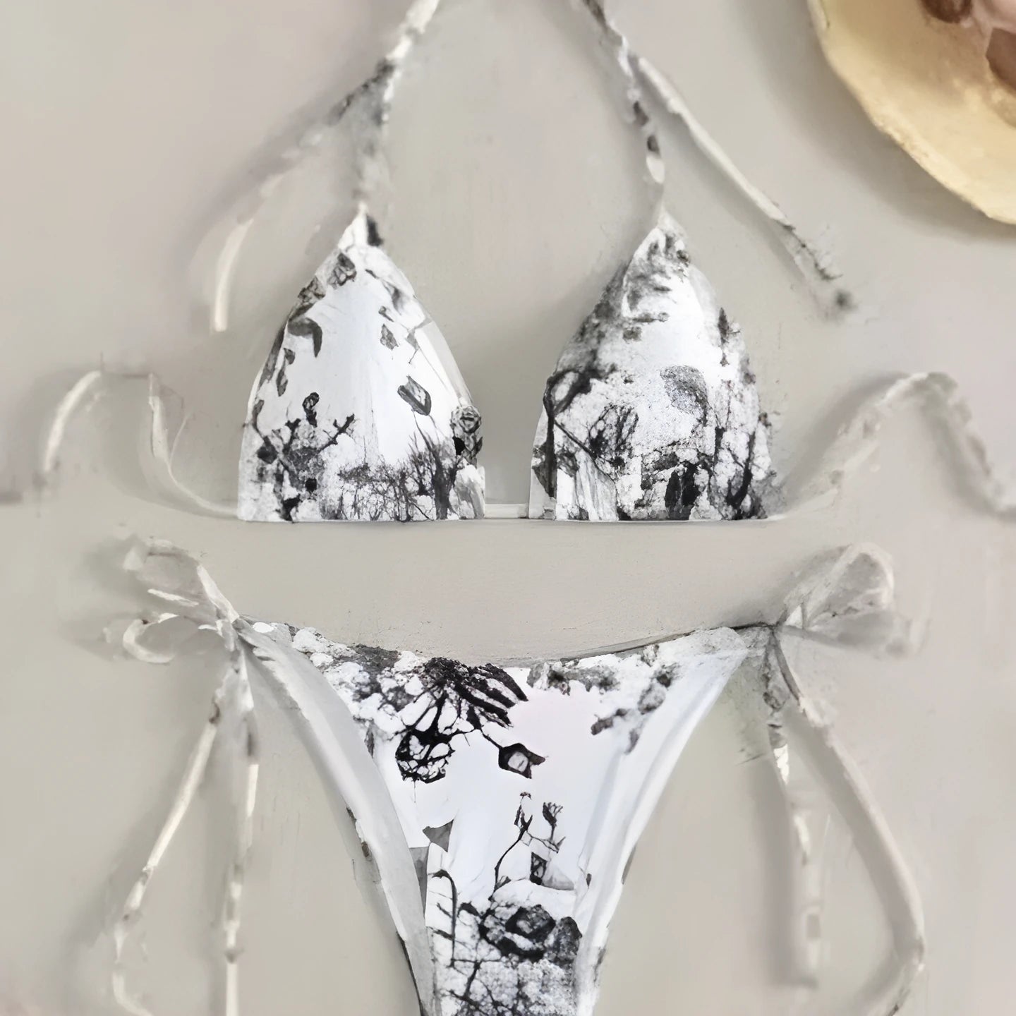 Sexy ink painting print halter lace-up bikini set in multicolor for women swimming wading sports, black light blue pink options
