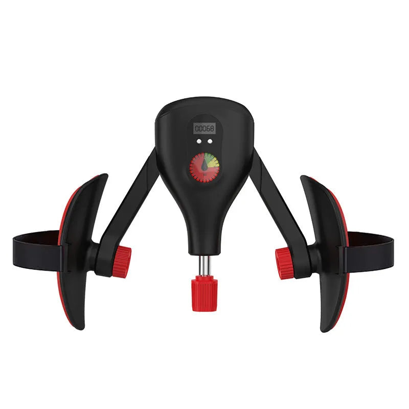 Black and grey Kegel trainer for men with optional straps and handle for PC muscle exercise.