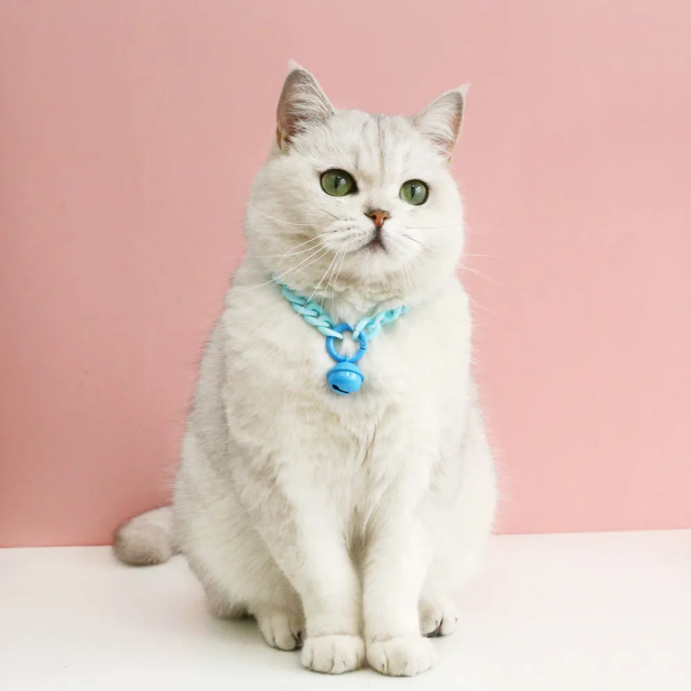 Macaron candy colour plastic adjustable pet collar for cats or dogs in blue or pink.
