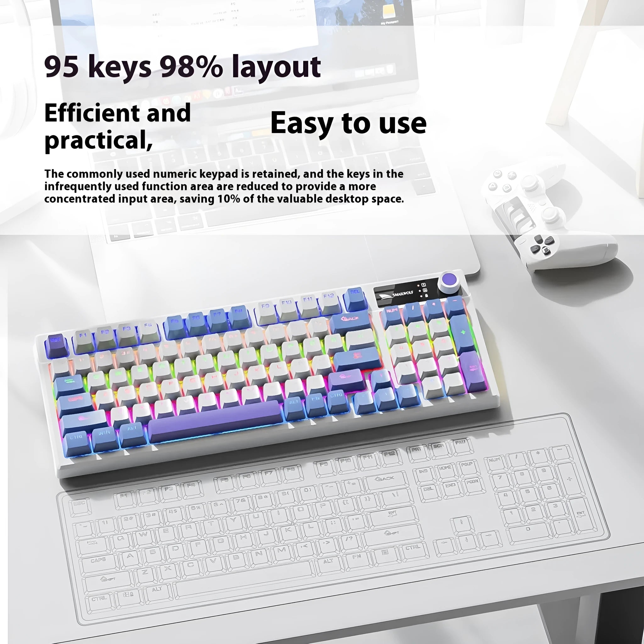 SK15 wired mechanical gaming keyboard with Kailh light green switches and RGB backlighting
