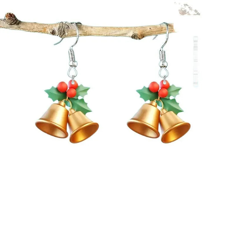 Pair of acrylic bell earrings in Christmas style for unisex wear