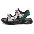 Boys anti-slip beach sandals in green, orange, and blue with microfiber leather upper and rubber sole