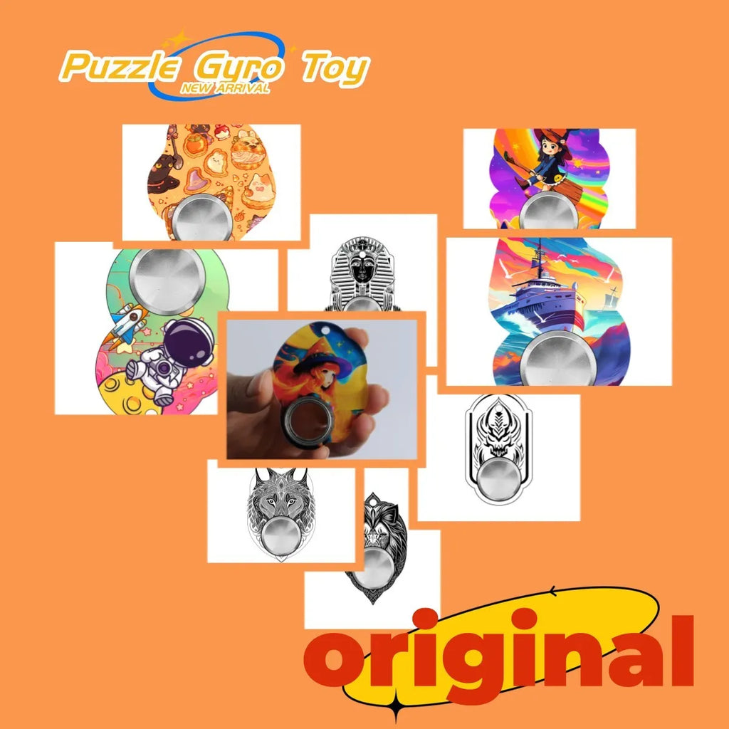 Plastic fidget spinner keychain with printed design on a keyring