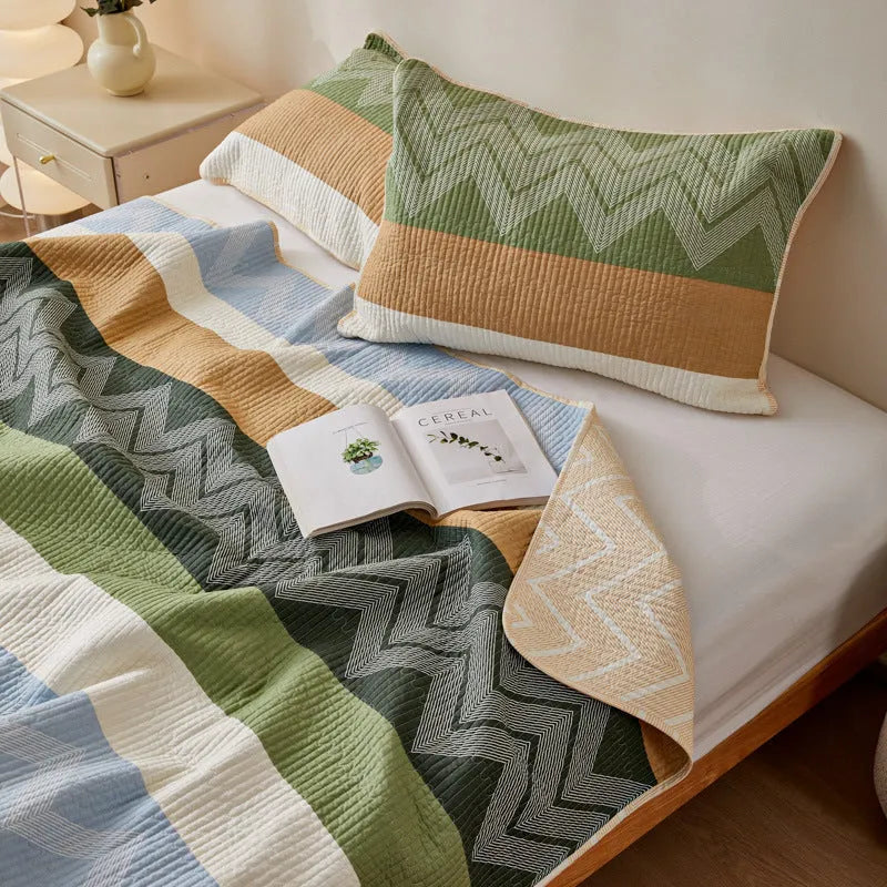 Pure cotton printed bed sheet set in a modern design, shown on a 2.2 metre bed.