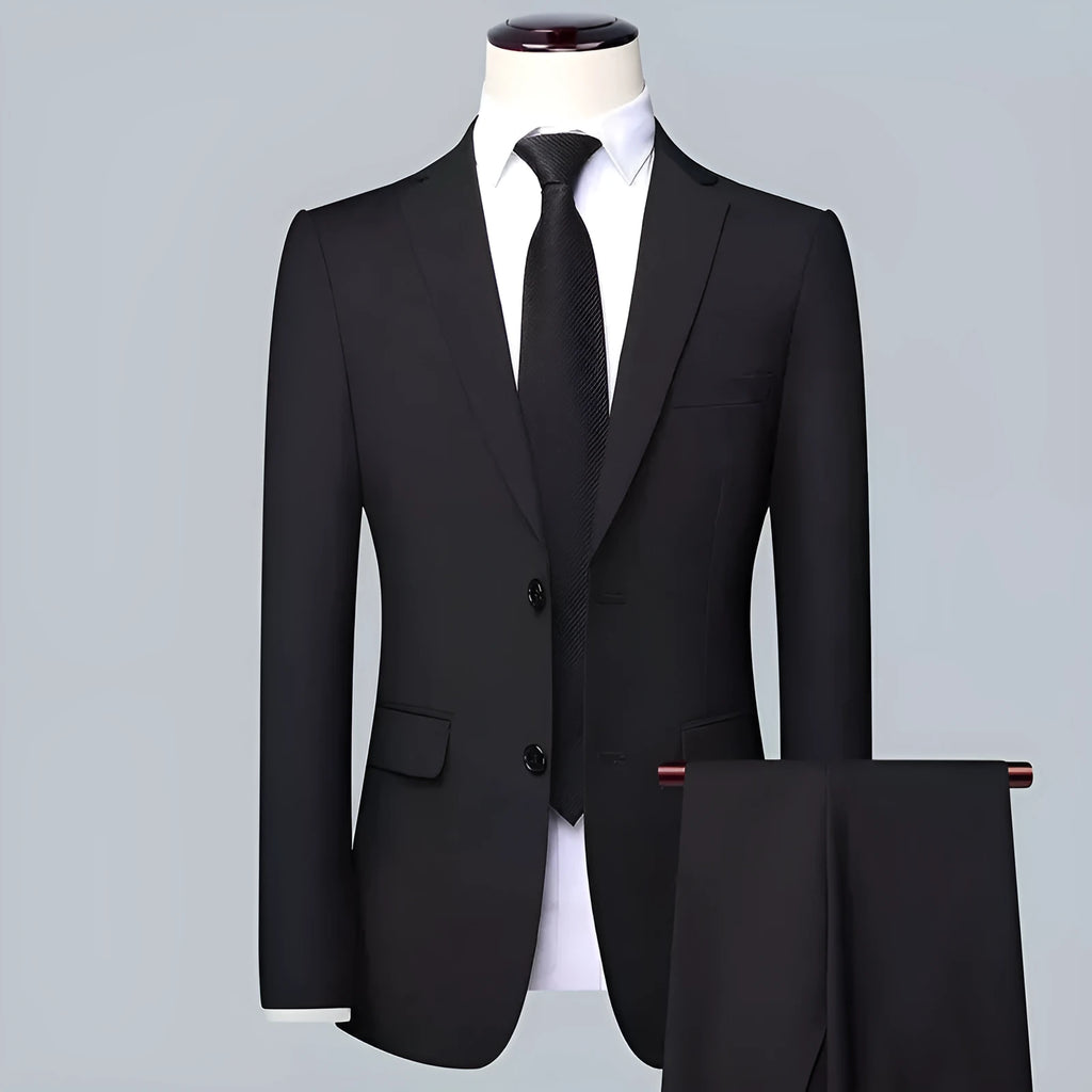 Men's three-piece business suit set in Korean slim fit style with trousers and matching tie
