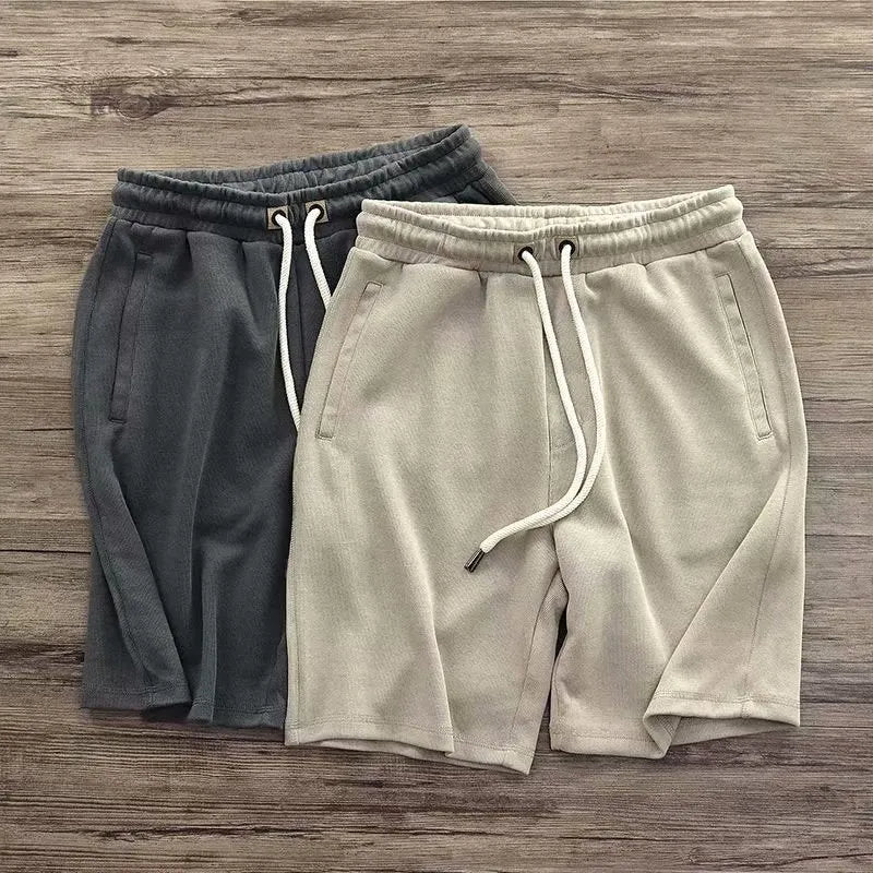 Men's retro loose knitted shorts, mid-waist, polyester, available in khaki, grey and black, sizes M to XXXL