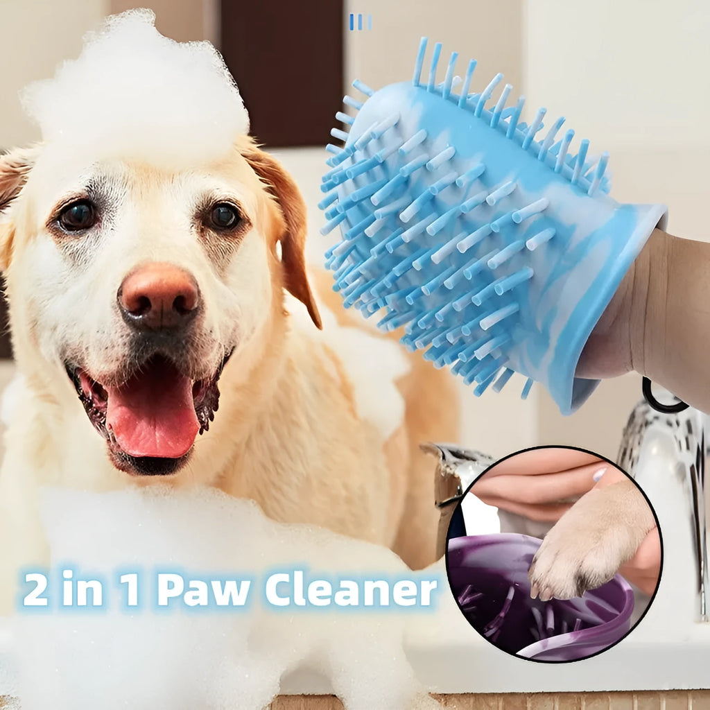 2 in 1 dog paw cleaner cup with silicone bristles for paw cleaning and grooming, portable pet foot washing brush
