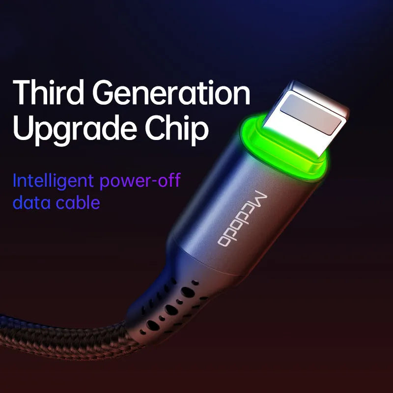 Black intelligent power-off USB data cable for Apple devices with 1.2m length and standard USB-A connector
